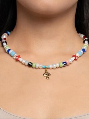 Mayamar Mushroom Charm Beaded Necklace - Multicolor
